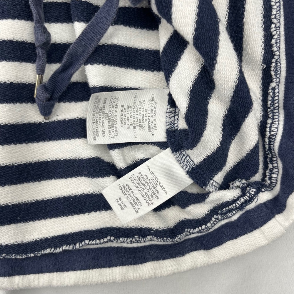 Anne Klein Nautical Boat Neck Striped Navy Blue White Drawstring Hem‎ Sweatshirt - Picture 3 of 6